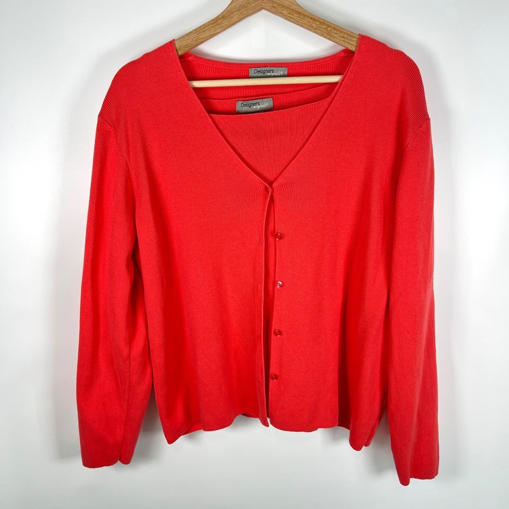 Designers Originals Coral 100% Cotton Cardigan Shell Twin Sweater Set XL Y2K